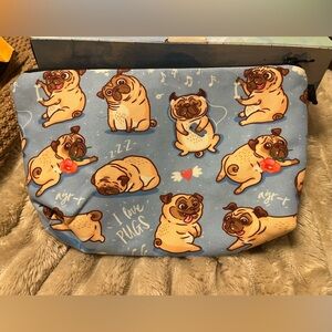 Cute Pug Print Blue Pouch w/ Accessories